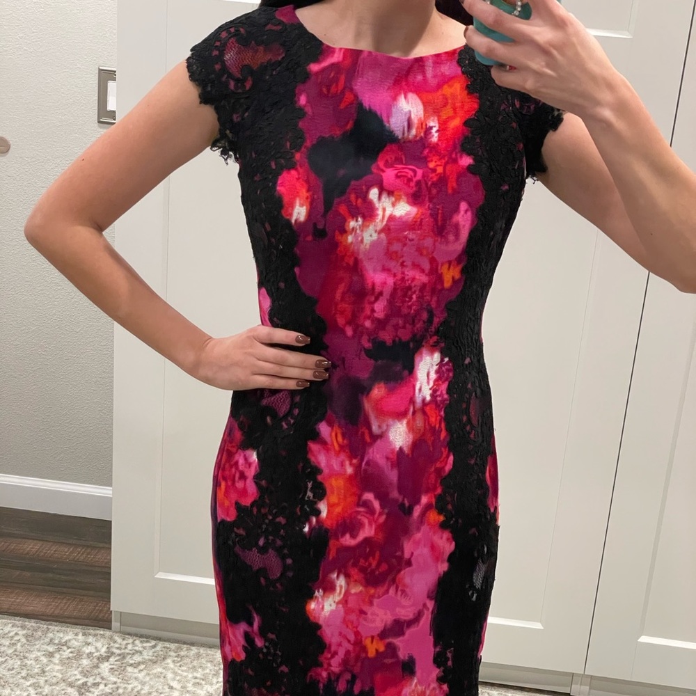 Maggy London Floral Black lace Detail Dress